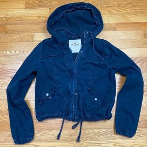 Hollister Hooded Utility Jacket Womens Large Navy Y2K 2000s Mall Core Grunge